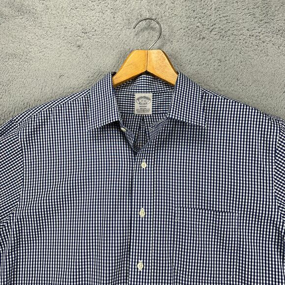 Brooks Brothers Shirt Mens 17-33 Regent Blue Check Supima Cotton Dress Button Up